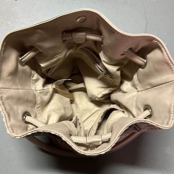 Taupe City Life NYC Leather Glitter Bucket Bag - Picture 3 of 7